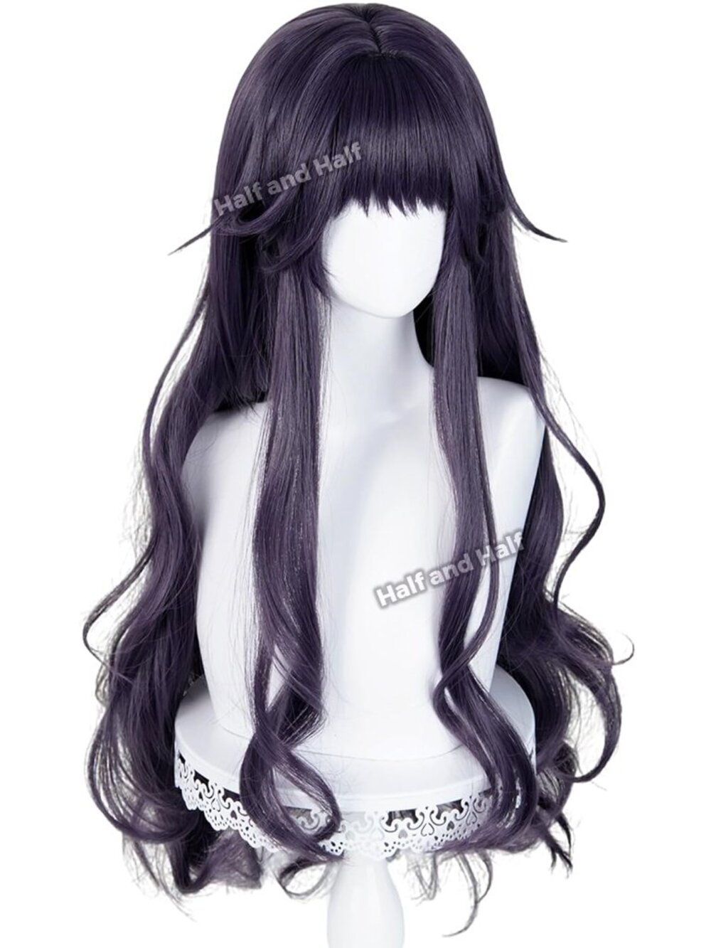 Women's Grey Purple 39 Inch Cosplay Platinum Blonde Wigs With Side Part Bangs